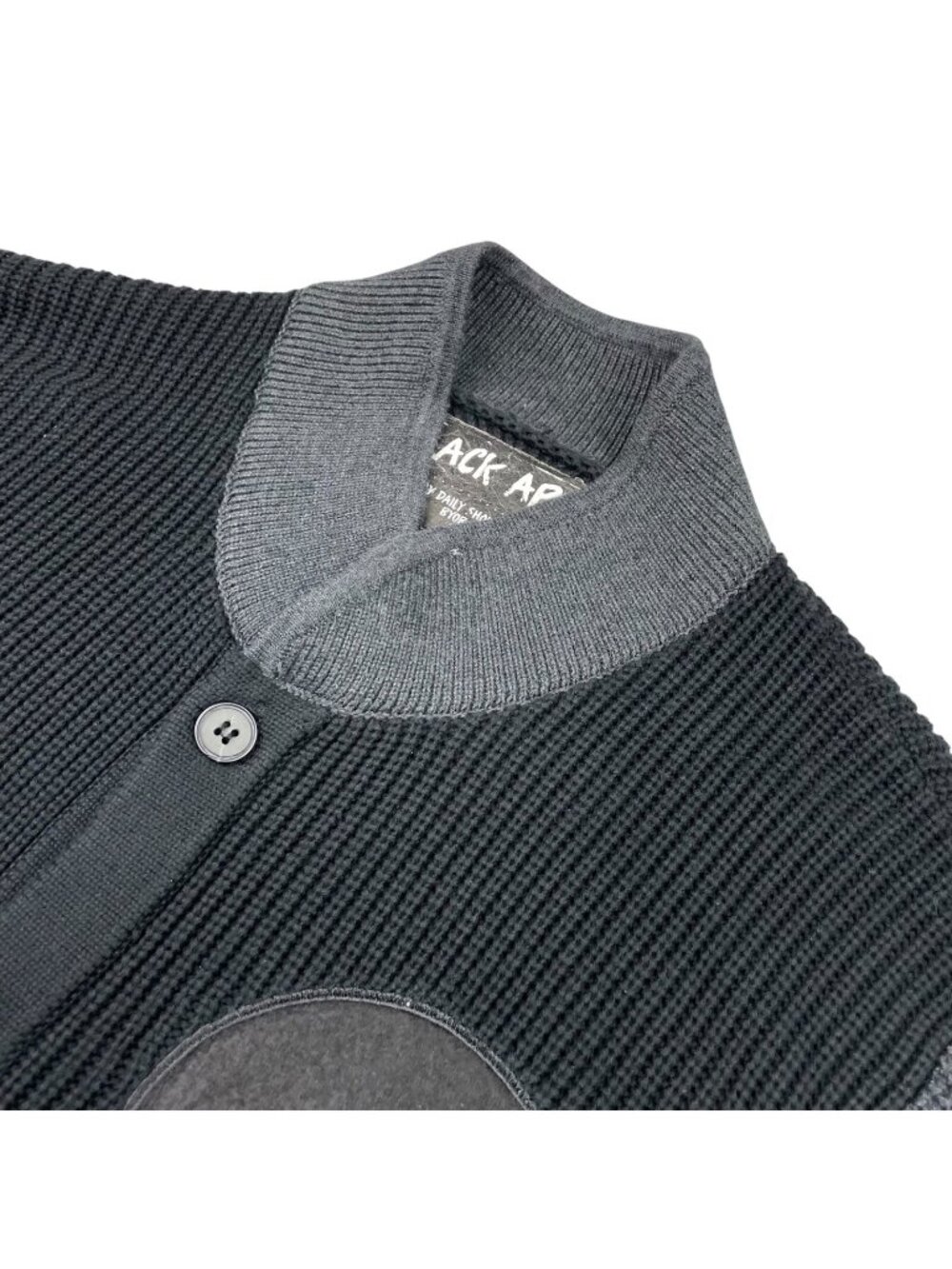 Black Apple Men's Wool Blend Ribbed Knit Cardigan Sweater Black/Gray • Small